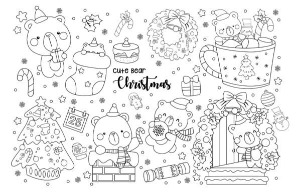 Christmas Bear Clipart Coloring: Graphics & Illustrations Review