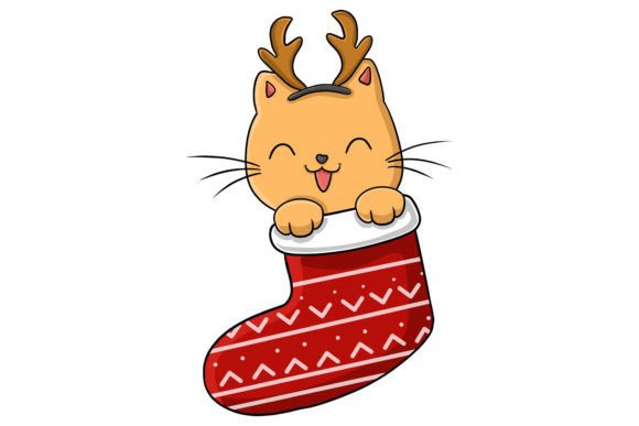 Christmas Cute Cat Hiding in Socks Graphics & Illustrations