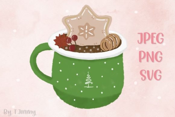 Christmas Green Mug with Cookie: Editorial Graphics