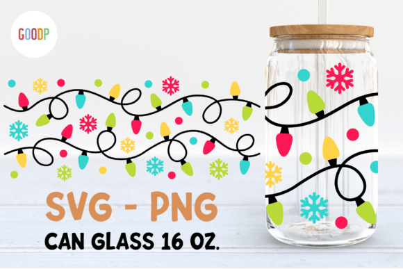 Christmas Light Can Glass 16oz Svg Graphics & Illustrations