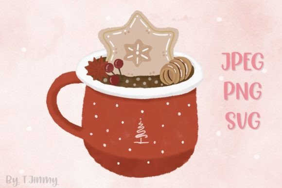 Christmas Red Mug with Cookie Graphics and Illustrations