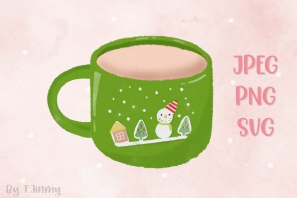 Christmas Snowman Green Mug Graphics & Illustrations