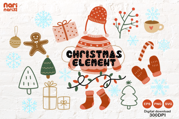 Cute Doodle Christmas Element SVG: Graphics & Illustrations