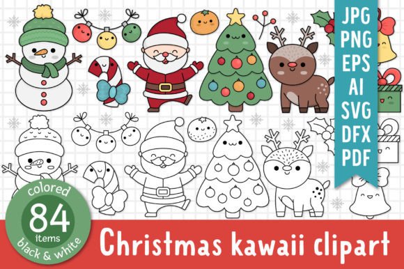Kawaii Christmas Clipart: Perfect for Festive Graphics & Illustrations