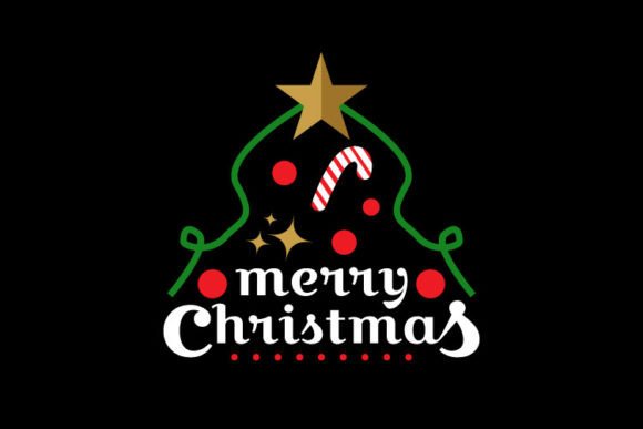 Merry Christmas Word Lettering Logo: Graphics & Illustrations
