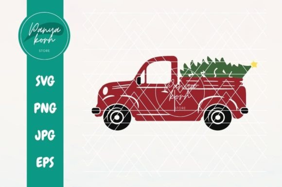 Red Christmas Tree Truck Graphics & Illustrations