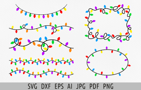 Tangled Christmas Lights SVG Border: Graphics & Illustrations