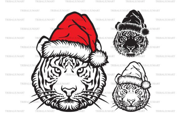 Tiger with Santa Hat: Festive Graphics & Illustrations