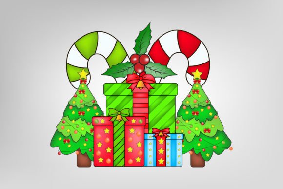 Watercolor Christmas Tree Gift Box Graphics & Illustrations